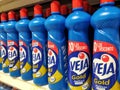 Bottles of Veja cleaning solution displayed on the shelves of a supermarket. Royalty Free Stock Photo