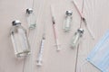 Bottles, vials, syringe and mask