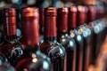 Bottles of white wine on the production line close-up, wine making, ai generated Royalty Free Stock Photo