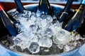 Bottles of wine and champagne in ice bowl Royalty Free Stock Photo