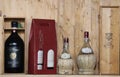 Bottles of wine and liquor displayed on shelf-