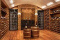 Bottles with wine in a modern wine vault