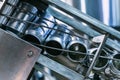 Bottling beverage on the conveyor in aluminum cans.Brewery for the production. Royalty Free Stock Photo