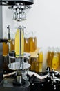 Bottling factory - Beer bottling line for processing and bottling beer into bottles. Royalty Free Stock Photo