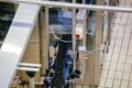 Bottling and sealing wine conveyor production line at modern winery Royalty Free Stock Photo