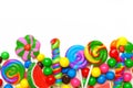Bottom border of colorful candies over white Royalty Free Stock Photo