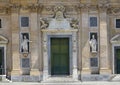 Bottom half of the facade of the Chiesa del Gesu in Piazza Matteotti in Genoa, Italy. Royalty Free Stock Photo