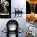 Bottom left spheroid water droplet resting on rippled surface Royalty Free Stock Photo