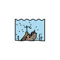 bottom, pirate, pirates, seaweed, ship, sunken line colored icon. Signs, symbols can be used for web, logo, mobile app