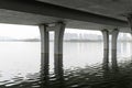 Bottom shot of the large bridge on the sea