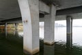 Bottom shot of the large bridge on the sea