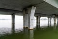 Bottom shot of the large bridge on the sea