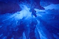 BOTTOM UP: Breathtaking view of stalactites and stalagmites inside an ice grotto