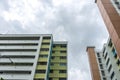 Bottom up perspective, on a cloudy day, of Public Housing Apartments in Asia, Singapore. Also know as HDB, these are government