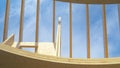 BOTTOM UP: Shot of the bare top floor of unfinished glued laminated timber house Royalty Free Stock Photo