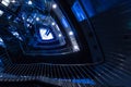 Bottom-Up-View in a blue lighted staircase