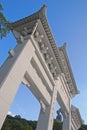 Bottom Up View Entrance Gate to Tian Tan Buddha with Statue