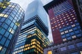 Bottom-up view of Omniturm skyscraper and other modern buildings in central Frankfurt - Frankfurt, Germany Royalty Free Stock Photo