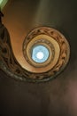 Bottom view of the ancient spiral staircase, Catedral de Santa Maria la Real, Pamplona Royalty Free Stock Photo