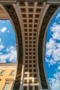 Bottom view of the arch of the General Staff building against the background of the sky