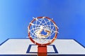 Bottom view of a basketball hoop in the street Royalty Free Stock Photo