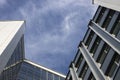 Bottom view of a beautiful tall modern office building against the sky Royalty Free Stock Photo