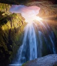 Bottom view of beautiful waterfall - Seljalandfoss Royalty Free Stock Photo