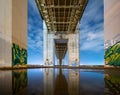 Bottom view of bridge with columns. Night view Royalty Free Stock Photo