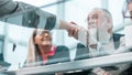 bottom view. business handshake over the negotiating table Royalty Free Stock Photo