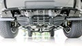 Bottom view of chassis and suspension pickup car. Royalty Free Stock Photo