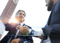 Bottom view. confident handshake of business partners Royalty Free Stock Photo