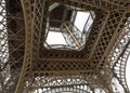 Bottom view of Detail of Truss of Eiffel Tower in Paris Royalty Free Stock Photo