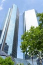 Bottom view of Deutsche Bank Twin Towers in Frankfurt am Main, Germany Royalty Free Stock Photo