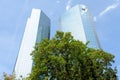Bottom view of Deutsche Bank Twin Towers in Frankfurt am Main, Germany Royalty Free Stock Photo