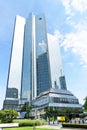 Bottom view of Deutsche Bank Twin Towers in Frankfurt am Main, Germany Royalty Free Stock Photo