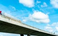 Bottom view of elevated concrete highway. Overpass concrete road. Road flyover structure. Modern motorway. Transportation Royalty Free Stock Photo