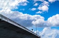 Bottom view of elevated concrete highway. Overpass concrete road. Road flyover structure. Modern motorway. Transportation Royalty Free Stock Photo