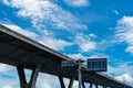 Bottom view of elevated concrete highway. Overpass concrete road. Road flyover structure. Modern motorway. Transportation Royalty Free Stock Photo