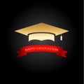 Bottom view of Gold Graduation hat with a red ribbon Royalty Free Stock Photo