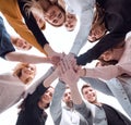 bottom view. a group of young people showing their unity Royalty Free Stock Photo