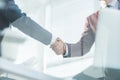 bottom view. handshake of business partners over the Desk Royalty Free Stock Photo