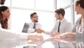 Bottom view.handshake business partners over the Desk Royalty Free Stock Photo