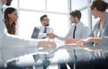 Bottom view.handshake business partners over the Desk Royalty Free Stock Photo