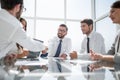 Bottom view.handshake business partners over the Desk Royalty Free Stock Photo