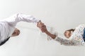 Bottom view of a handshake of a businessman and woman Royalty Free Stock Photo