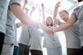 Handshake of young people in a circle of friends Royalty Free Stock Photo