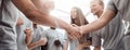 Handshake of young people in a circle of friends Royalty Free Stock Photo