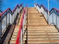 bottom view of high outdoor steel stairs