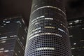 Bottom view of high-rise buildings in a big city against a blue sky. Royalty Free Stock Photo