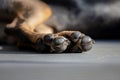 Hind paws of a brown dog.